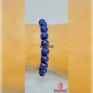Single Lapis Beaded Bracelet, Lapis Lazuli Stones Beaded Bracelet, Vintage